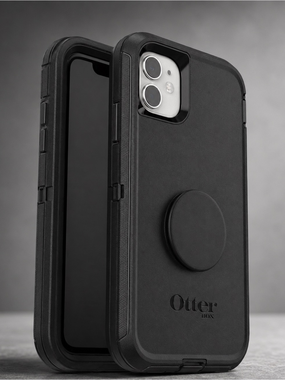 OtterBox Black Rugged Protective Phone Case with Integrated Pop Socket